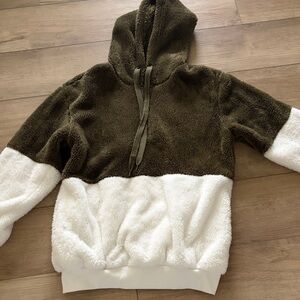 Olive and White Fleece Hoodie